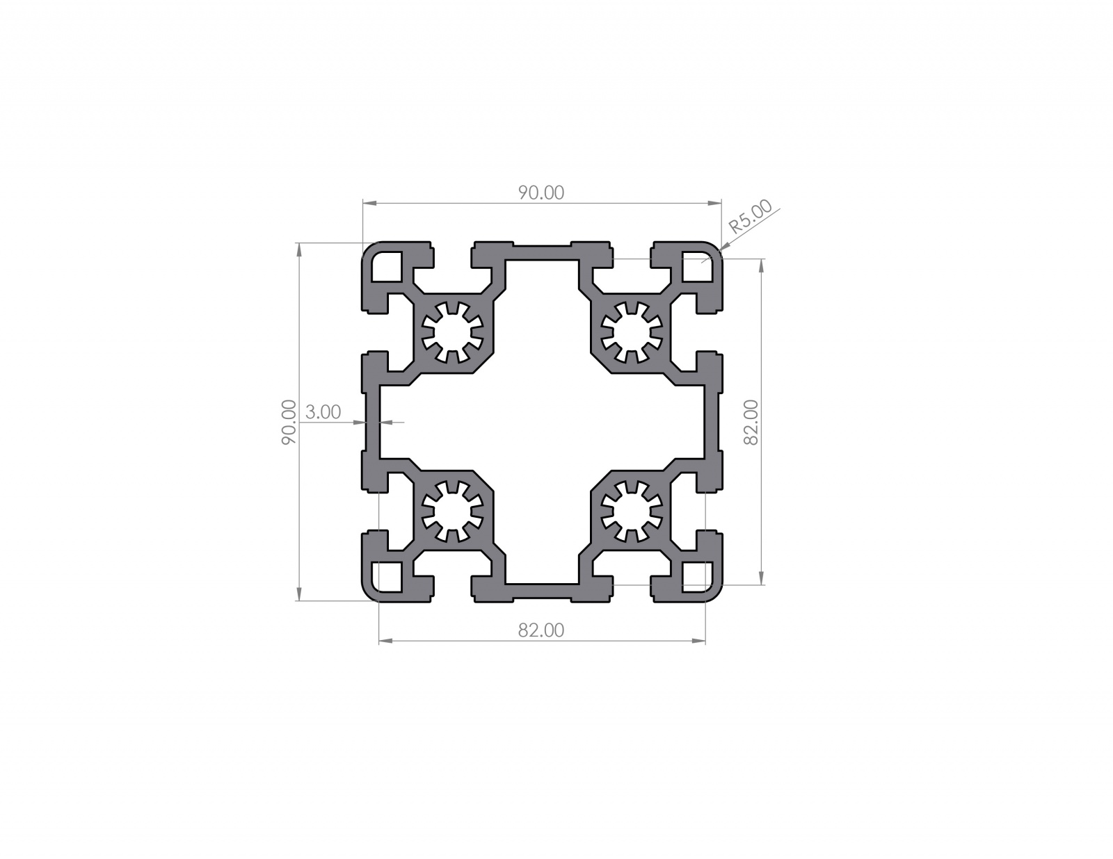 Aluminiumprofil 90x90 Leicht Nut 10 B-Typ